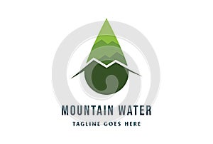 Modern Simple Minimalist Green Mountain Fresh Water Drop Logo Design Vector