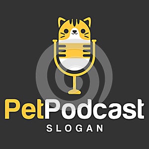 Modern simple minimalist Pet Cat Dog podcast talk mascot logo design vector with modern illustration concept style for badge,