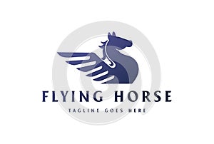Modern Simple Pegasus Flying Horse Stallion Silhouette Logo Design Vector