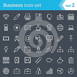Modern, stroked business icons isolated on dark background photo