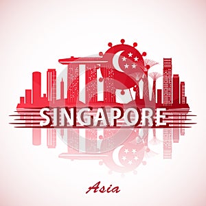 Modern Singapore City Skyline Design with national flag.