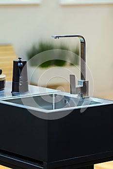 Modern sink and faucet on the kitchen island