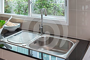 modern sink in modern kitchen room