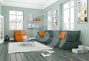 Modern skandinavian interior design living room in white style photo