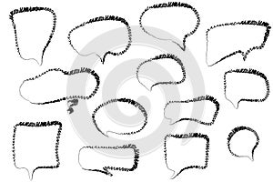 Modern sketchy cartoon speech bubbles in different shapes, comics style, abstract hand-drawn doodle art, dialog sig