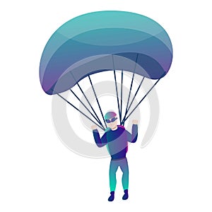 Modern skydiver with parachute icon, cartoon style