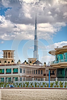 Modern skyline of Dubai from the beach, UAE