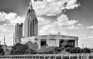 Modern skyline of Mobile, Alabama, view from the interstate
