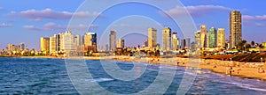 Modern skyline of Tel Aviv city at evening, Israel photo