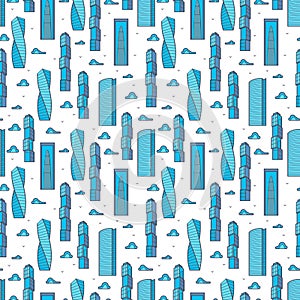 Modern skylines and clouds seamless pattern