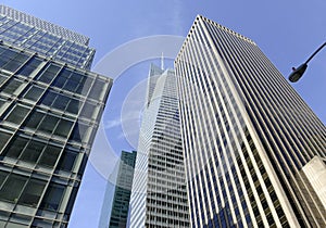 Modern skyscraper against blue sky, New York City
