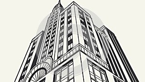 Modern Skyscraper Architecture with a Dynamic Upward Perspective, vector design Generative AI