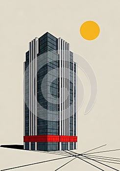 Modern Skyscraper Building Illustration with Sun