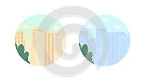 Modern skyscraper buildings 2D vector web banner, poster