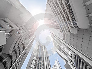 Modern skyscraper buildings, looking up in downtown city