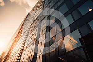 modern skyscraper with reflection of the sun shining in windows