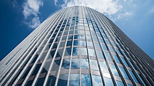 Modern Skyscraper with Sky and Clouds Reflection