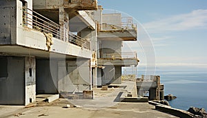 Modern skyscraper under construction with blue crane and steel scaffolding generated by AI