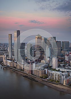 The modern skyscrapers of Canary Wharf in London