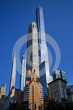 Modern skyscrapers at Central Park South or East 59th Street in New York