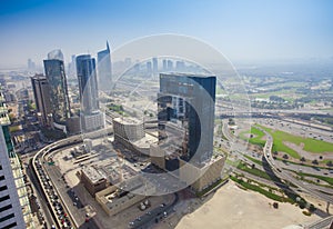 Modern skyscrapers in construction. Dubai Marina city, United Arab Emirates
