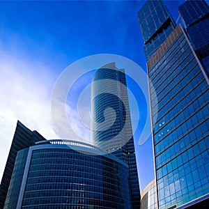 Modern skyscrapers at evening