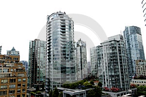 Modern skyscrapers - glass architecture in Vancouver downtown, British Columbia, Canada