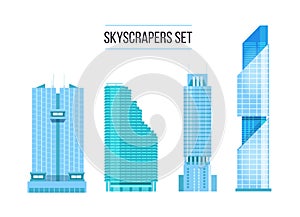 Modern skyscrapers icons set. Flat design of the city elements.