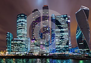 Modern skyscrapers in Moscow-city downtown Federation tower, Mercury tower etc. , Moscow, Russia - urban background
