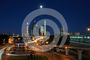 Modern Skyscrapers of Moskva-City in Moonlight