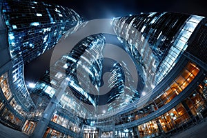 Modern skyscrapers at night low angle view