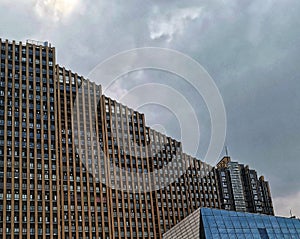 Modern skyscrapers with overcast sky