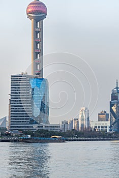 Modern skyscrapers standing by huangpu river,shanghai