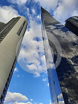 Modern skyscrapers urban architecture on cloudy sky in city of Sunny Isles, USA