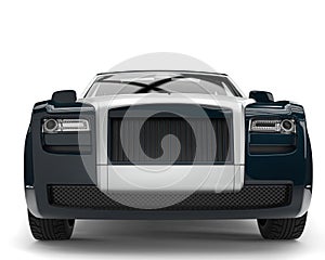 Modern slate grey luxury business car - front view closeup shot