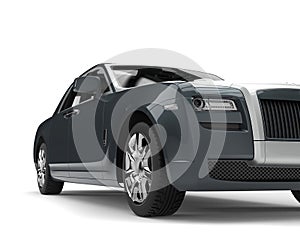 Modern slate grey luxury business car - low angle closeup shot
