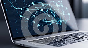 Digital Network and Data Visualization on Laptop Screen