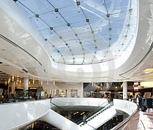 Modern sleek shopping architecture in mall