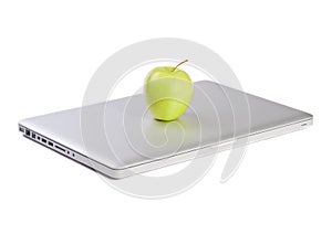 Modern slim laptop with green apple