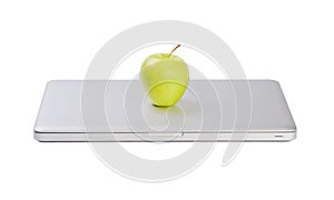 Modern slim laptop with green apple