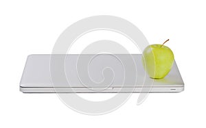 Modern slim laptop with green apple