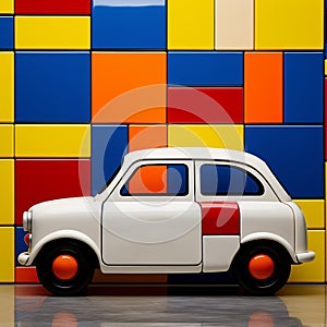 Modern Small Car In Primitivist Style With Mondrian-inspired Color Blocks