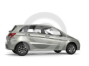 Modern small compact car in silver paint - side view
