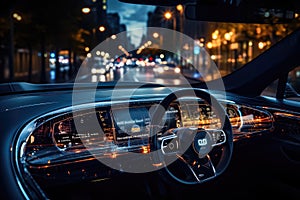 Modern smart car technology intelligent system using Heads up display (HUD) Autonomous self driving mode vehicle