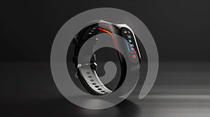 Modern smart fitness tracker on black surface