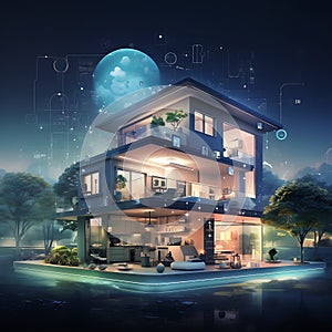Modern Smart Home bathed in Warm Light: Digital Artwork for Your Project