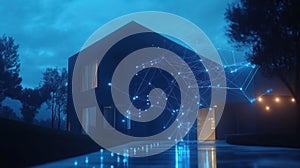 Smart Home Technology Futuristic House, Data Network Connection