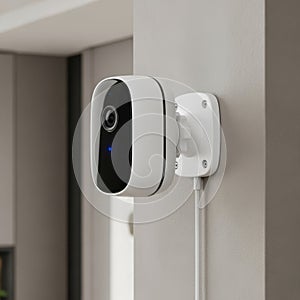 Modern Smart Home Security Camera Mounted on Wall