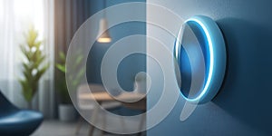 Modern Smart Home Technology Blue Light Control Panel Futuristic Interior Design Wall Room Clean