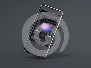 Modern smartphone with ATM as display. 3d rendering